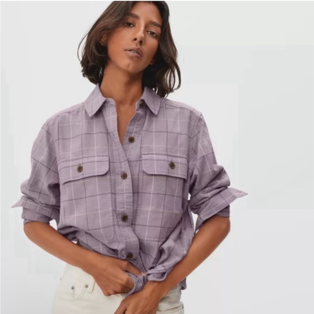 Everlane The Perfect Cotton Flannel - purple plaid